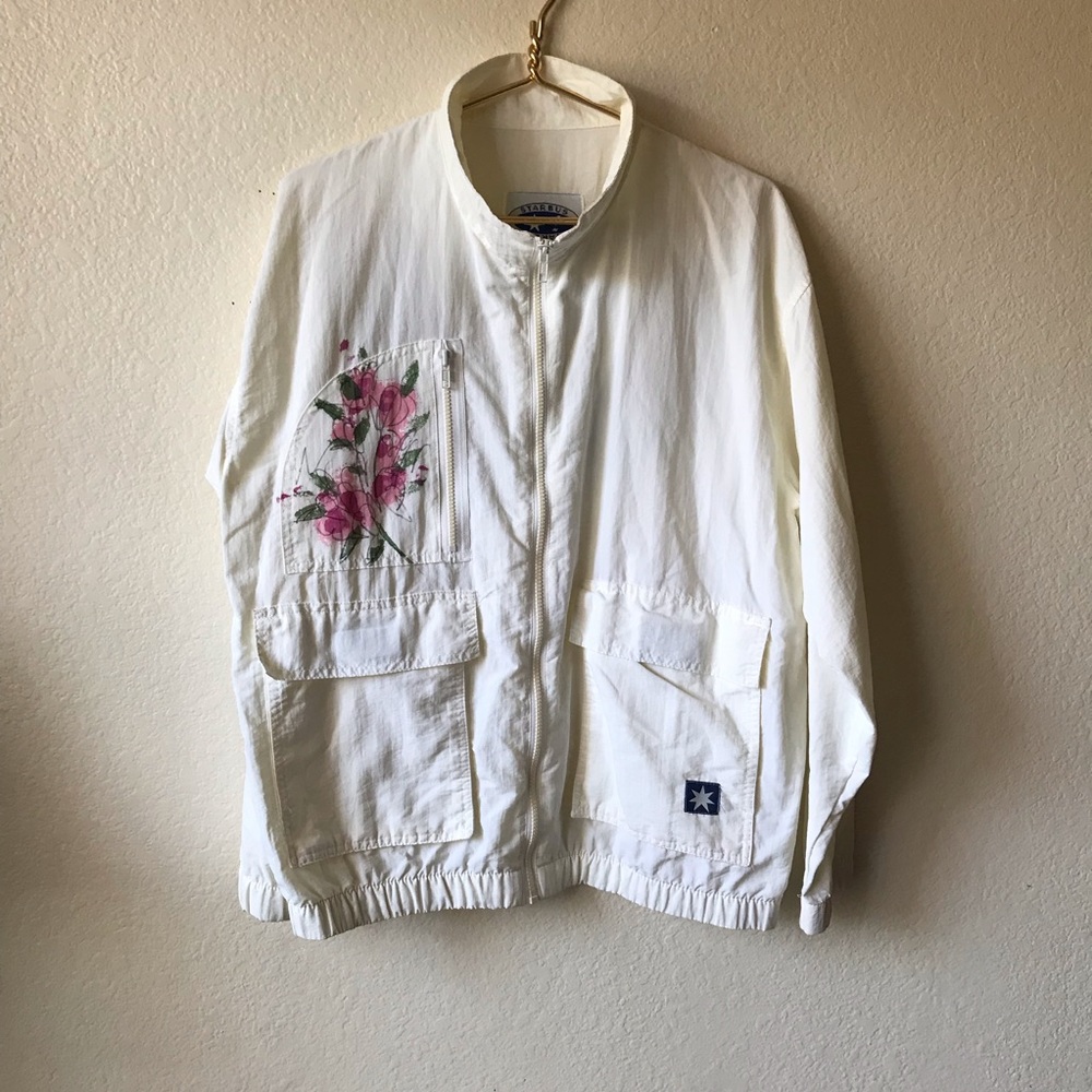 Vintage 80s white and floral windbreaker